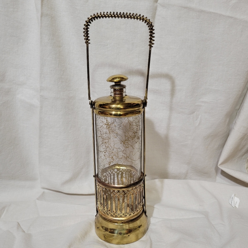 Vintage Lantern Style Musical Decanter Brass and Glass Music Box